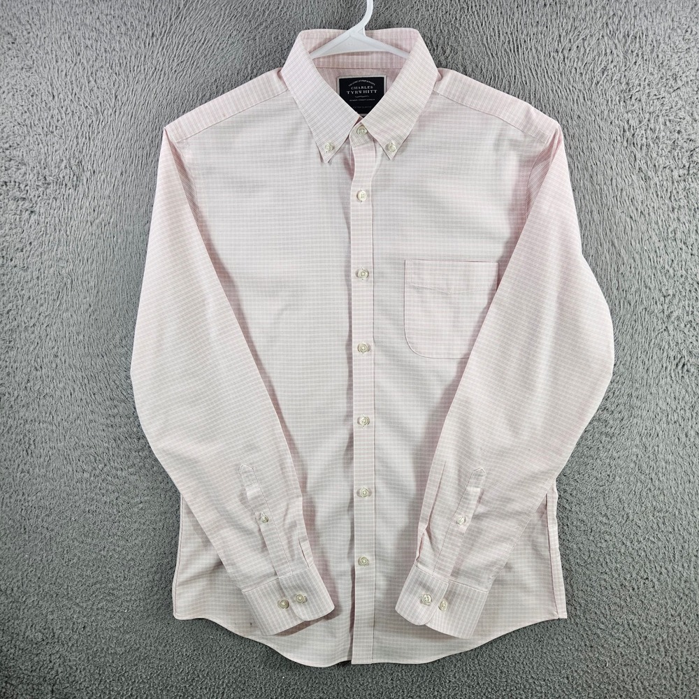 Charles Tyrwhitt‎ Extra Slim Fit Pink Micro Check Shirt Mens Sz M Stretch Cotton